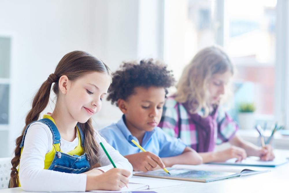Middle school students in a seminar-style classroom